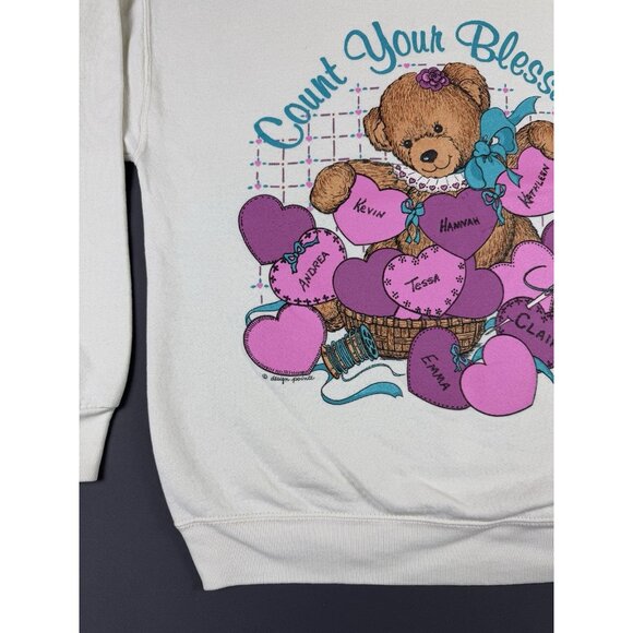 Rare Vintage 90s Granda Sweater Count Your Blessings Bear Heart FOTL Large Art - Picture 6 of 11